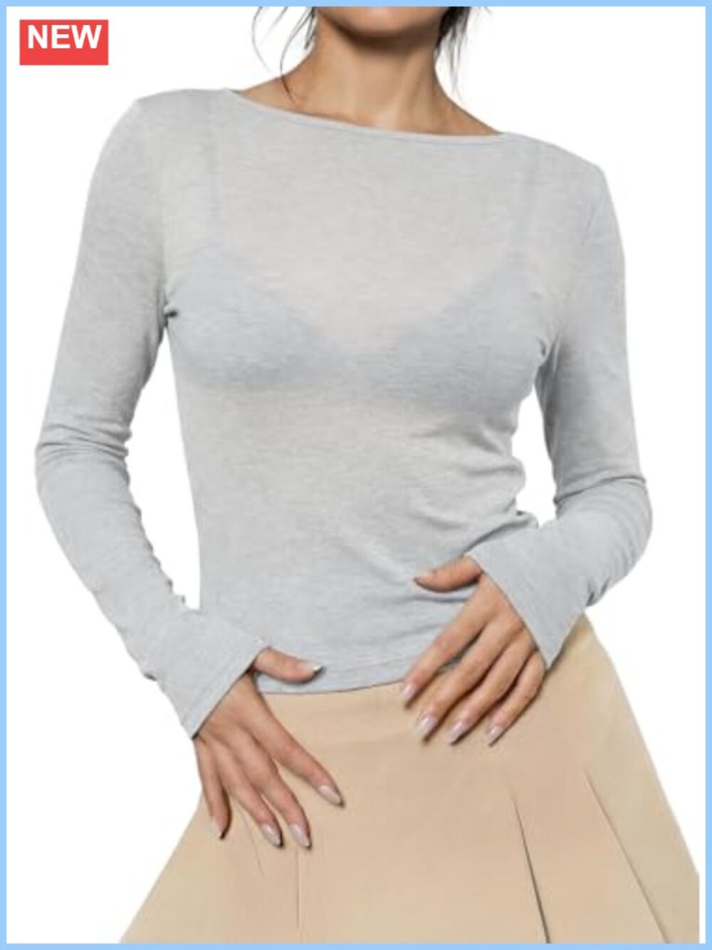 Wool Blend Semi Sheer Boat Neck Long Sleeve Top Layering Shirt